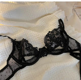 MOYISU Parisian Sheer Bralette Set - Ultra-Thin Wire-Free Bra No Padding Anti-Sag Lace Cutout Lingerie Sexy Vacation-Ready Tushy