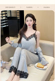 spring and summer modal pajamas women's suspender pajamas three-piece set pure lust style high-end home wear with chest pad set