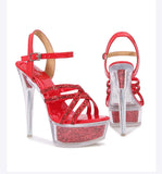 2026 New Silver Narrowband Women's Sandals 14CM Party Banquet Dress Shoes Summer Stiletto Nightclub Platform Crystal High Heels