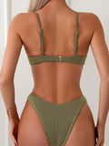 Solid Color Pit Strip Bikini Set for Women Sexy Underwire Push Up 2-piece Swimsuit High Waist Suspender Backless  Bathing Suit