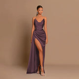 Elegant Strapless Solid Evening Gown Chic Satin Corset Dress for Women V-neck Split Blue Long Dress Lady Summer Party Dress up