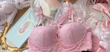 Japanese Lace Bra Set, Heart Pendant Purple Lingerie Sexy & Pure Small Chest Push Up Bralette, Fashion Outerwear Design Enhancer