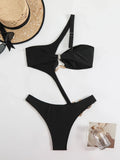 Sexy Black Hollow Out Bikini 2025 Women One Shoulder Metal Designer  Backless Thong One Piece Swimsuit Summer Bathing Suits