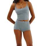 2 Piece Sets Women's Solid Color Bow Camisole Tops and Shorts Sets Summer Casual Loungewear