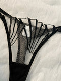 2-Piece Women's Black Scallop Chest Cup Embroidered Lingerie Set, Suitable for All Seasons ZA825058