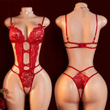 Transparent  Lace Lingerie Deep V Hollow Open Bra Erotic Lingerie Set Sexy Crotchless Bodysuit Temptation Pajamas Hot Underwear