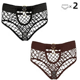 2pcs Sexy Women's Panties Briefs  Elasticity Underwear Mid Waist Fishnet Lingerie Ladies Hollow Out Transparent Underpants