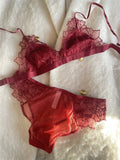 MOYISU French Style Sexy Embroidered Lace Bra Set - No Underwire Triangle Cup Small Breasts Underwear for Big Breasts Women