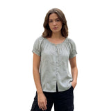 Women Summer Solid Color Loose Shirt Short Sleeve Button Closure Solid Loose Tops Streetwear