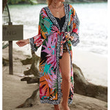 13 Colors Printed With Belt Crochet Knitted Tunic Beach Cover Up Cover-ups Beach Dress Beach Wear Beachwear Female Women K7201