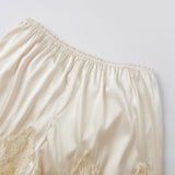 Women Patchwork Lace Satin Shorts Solid Color Low Elastic Waist Mini Bloomers Fashion Casual Summer Streetwear