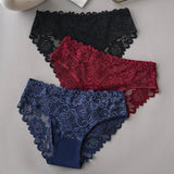 Lace Cotton Panties 3PCS Floral Embroidered Women's Briefs