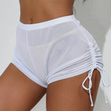 New Mesh Transparent High Waist Elastic Casual Shorts Sports Shorts For Women Wrinkle Drawstring Binding Charming Elegant FSKK