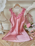Women Petals Trim V Neck Nightdress Elegant Sleeveless Sleep Dress Perfect for Romantic Date Nights Valentine's Day and Special