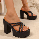 Woven Strap Chunky High Heel Sandals Women 2026 Summer Pu Leather Super High Heeled Sandles Woman Plus Size 43 Platform Slippers