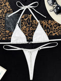 Shiny PU Leather Extreme Mini Micro String Bikini Female Swimsuit Women Swimwear Two-pieces Bikini Set Halter Bathing Suit Swim