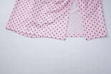 FDYOUI Women's Polka Dot Print Pink Swimsuit Lace-up Bras Panties Split Skirts 3 Pieces Bikinis Sets Bathing Suit Beach Swimwear