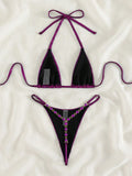 DEKA Sexy Triangle Micro Thong Bikini Set Diamond Swimsuit String Halter Swimwear Women Bead Bathing Suit Extreme Mini Bikini