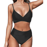 Bikini Set Women's 2 Piece Swimwear Cross Ruched V Neck High Waisted Push Up Bikini 2025 New Beach Vacation Ladies Bathing Suit
