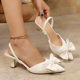 French Style Bowknot Mules Sandals Women Fashion Slip On High Heel Sandals Woman Plus Size 43 Pointed Toe Party Shoes Ladies