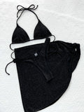 2026 New Sexy Bikini Set 3-Piece Solid Swimwear Swimsuit Women 3 Piece Bikinis Set Bathing Suit Beach Bikini Female Shiny Fabric