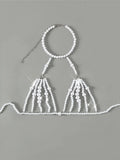Luxury Pearls Chain Halter Hollow Out See Through Bikini Top Female Swimsuit Women Swimwear Bather Bathing Suit Swim Beach Top