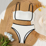Solid White Swimwears Bandeau Bikinis Sets Ribbed Sexy Swimsuit Women 2026 Push Up Bathing Suit High Waist Bikini Mujer Biquins