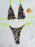 2026 Summer Leopard Print 3 Pieces Suit Swimwear Reversible Sexy Halter Lace-up Bikini Set Drawstring Skirt Cover Up Beachwear