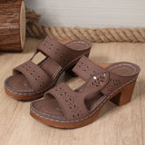 Lightweight High-Heeled Sandals Women Plus Size 43 Hollow Out Thick Heel Slippers Woman Summer Slip On Platform Sandles Female