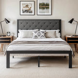 HOOMICH Metal Bed Frame With Upholstered Headboard Linen