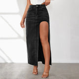 Women's Casual High Waisted Denim Skirt Side Split Casual Sexy Nigh Out Long Maxi Cargo Denim Skirt Summer New Y2k Streetwear