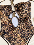 2026 Summer Women's One-piece Suit Swimwear Sexy Hollow Out Neck Lace-up Bodysuit Beachwear High Waist Push Up Bathing Suits