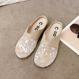 Breathable Mesh Linen Slippers For Women Summer Flat Shoes Anti-slip Female Indoor Outdoor Slides Office Lady Walking Sandals