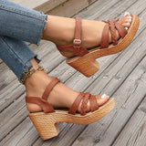Summer High Heels Sandals Women 2025 Summer Ankle Buckle Platform Sandals Woman Pu Leather Square Heel Gladiator Sandalias Mujer