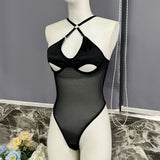 European and American style sexy women's hollow-out tight pants, backless one-piece underwear, bodysuit, gloves not included