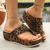 Leopard Print Thick Bottom Sandals for Women 2026 Summer Clip Toe Platform Sandles Woman Plus Size 43 Non Slip Wedges Slippers