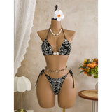 With Sarong Halter Printed Bikini Women Swimwear Female Swimsuit Padded Bather Bathing Suit Swim Three-pieces Bikini set K8073