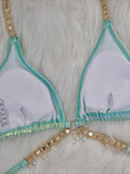 PU Faux Leather Bikinis Wrap Around Diamond Bikini Women Swimsuit Female Swimwear Two-pieces Bikini Set Halter Bathing Suit Swim