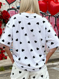 Summer T-Shirt Women Casual Loose Fit Stylish Love Heart Print Crew Neck Short Sleeve Tops