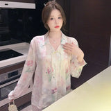 Spring and summer new Chinese style pajamas, ice silk long sleeves, large size home clothes set, retro buckle home clothes