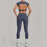 Women's Seamless Yoga Sets Sports Running High Waist Hip-lifting Pants Backless Short-sleeve Suits Workout Fitness Leggings Sets