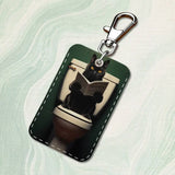 Funny Art Fat Cat Toilet Rectangle Card Case Keychain Access Card Bag Key Tag Ring Leather Card Holder Key Ring Access