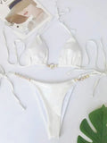 Snake Skin Rhinestone Diamond Bikini Female Swimsuit Women Swimwear Two-pieces Bikini Set High Cut Halter Bathing Suit Swim Lady