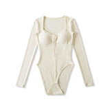Pure Desire Sexy Padded Solid Color Slim Hollow Long Sleeve Bodysuits Base Shirt For Woman Casual Fashion Style Bodysuits MO2T