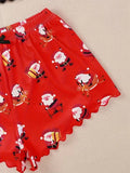 Women's Sleepwear Christmas Santa Print Pajama Set Spaghetti Strap Crew Neck Top and Shorts Set Home Wear Loungewear
