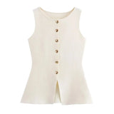 Women's Sleeveless Knit Top With Metal Buttons White Sleeveless Button Down Vest And Maxi Skirt Two Piece Set For Women S7XY