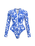 Long Sleeve Printed Swimwear Women One Piece Swimsuit With Pants Lady Sexy Swimming Suit Fashion Female Beachwear Pool Outfits