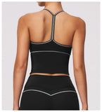Summer Back I Shaped Sports Bra Sexy Deep V Neck Contrast Color Slimming Yoga Tank Top Outdoor Workout Fitness Gym Running Vest