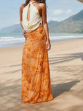 Women Summer Long Skirt for Beach Party Club Sequin Floral Embroidery Loose Fit Straight Skirt Casual Elegant Streetwear