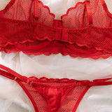 Toucheart Sexy Lingerie Suit for Women Lace Mesh Ultra-thin Underwear Comfortable Bra Set with Steel Rings Hollow Out Underwear